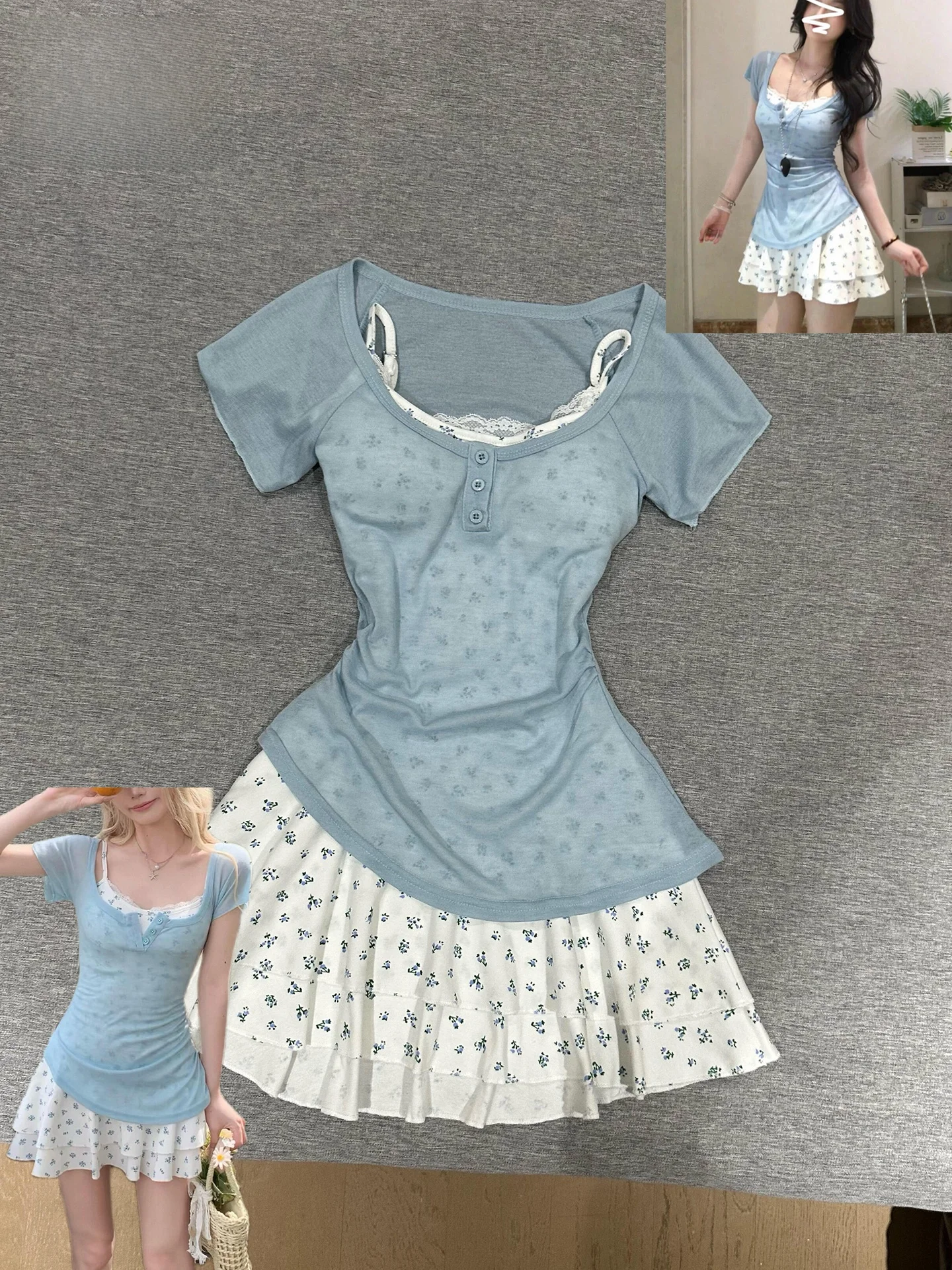 Sweet Floral Print Two-Piece Set Strapless Waist-Cinched Dress Gentle Summer Fashion for Short Women Elegant Style Short Sleeve
Sweet Floral Print Two-Piece Set Strapless Waist-Cinched Dress Gentle Summer Fashion for Short Women Elegant Style Short Sleeve
