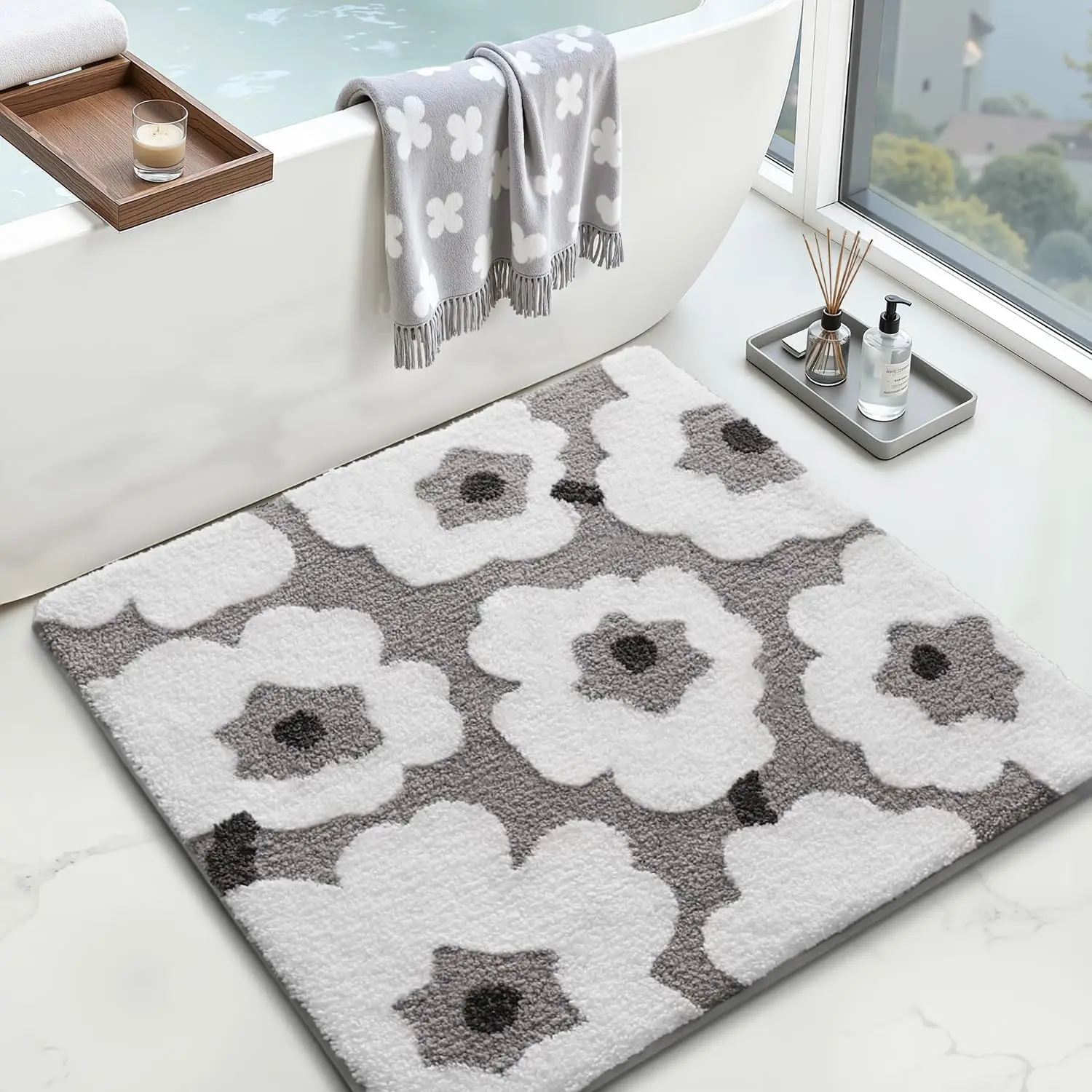 Bathroom Rugs Cute Floral Design, Soft Absorbent Square Bath Mat Non-Slip, Machine Washable Quick Dry White Grey Luxury
Bathroom Rugs Cute Floral Design, Soft Absorbent Square Bath Mat Non-Slip, Machine Washable Quick Dry White Grey Luxury