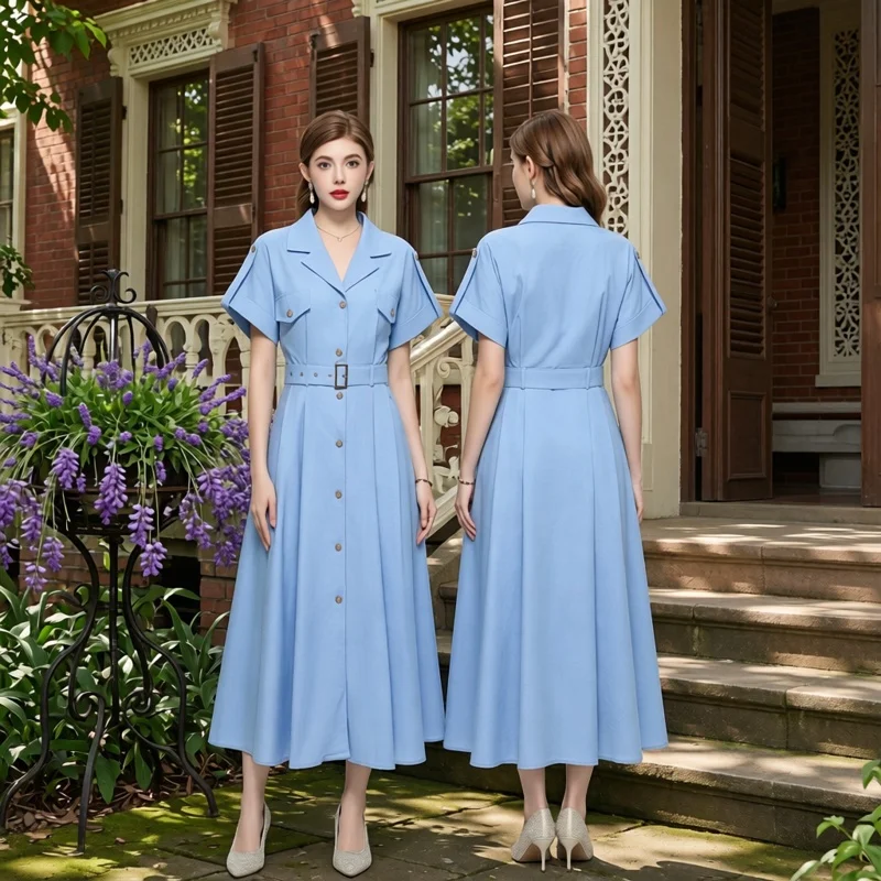 British Style A-Line Large Size Dress Women's Military Style Blue Over-Knee Midi Skirt Standard Fit Polyester Fiber
British Style A-Line Large Size Dress Women's Military Style Blue Over-Knee Midi Skirt Standard Fit Polyester Fiber