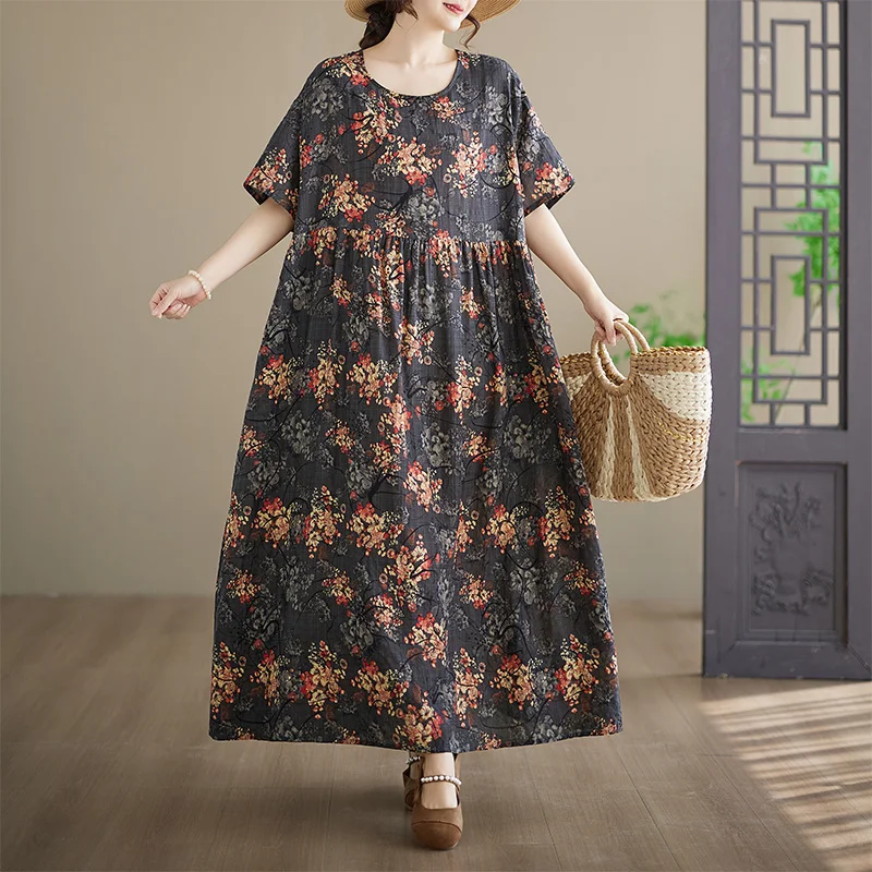 Bohemian Style plus Size Summer New Fashion Simple Elegant Long Dress Short Sleeve round Neck Print Maternity Thin Cotton Dress
Bohemian Style plus Size Summer New Fashion Simple Elegant Long Dress Short Sleeve round Neck Print Maternity Thin Cotton Dress