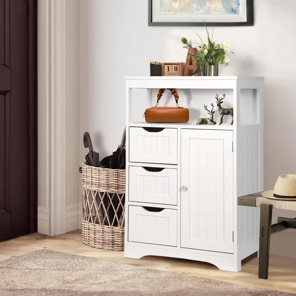 Bathroom Floor Cabinet Wooden Storage Organizer with Adjustable Shelves and 3 Drawers, Modern Freestanding Cabinet
Bathroom Floor Cabinet Wooden Storage Organizer with Adjustable Shelves and 3 Drawers, Modern Freestanding Cabinet