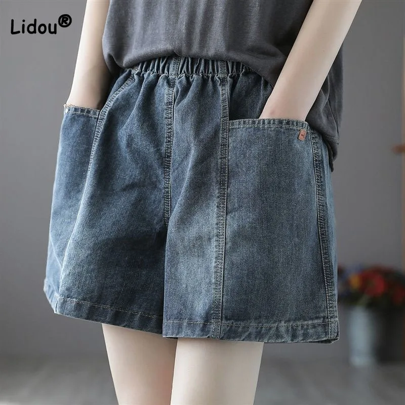 Fashionable Solid Color Loose Denim Shorts Women's Clothing Summer New Korean Vintage Simplicity Elastic Waist Pockets Shorts
Fashionable Solid Color Loose Denim Shorts Women's Clothing Summer New Korean Vintage Simplicity Elastic Waist Pockets Shorts