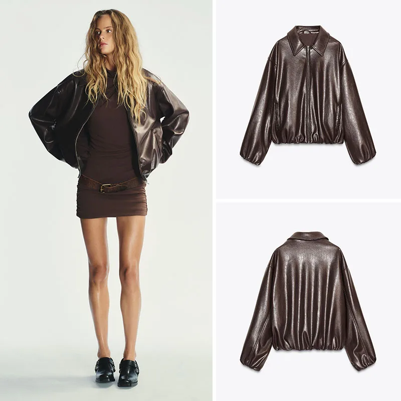 Новая осенняя повседневная женская куртка с воротником-пилотом из искусственной кожи, верхняя одежда со стойкой, пальто обычной длины, другой материал
Новая осенняя повседневная женская куртка с воротником-пилотом из искусственной кожи, верхняя одежда со стойкой, пальто обычной длины, другой материал