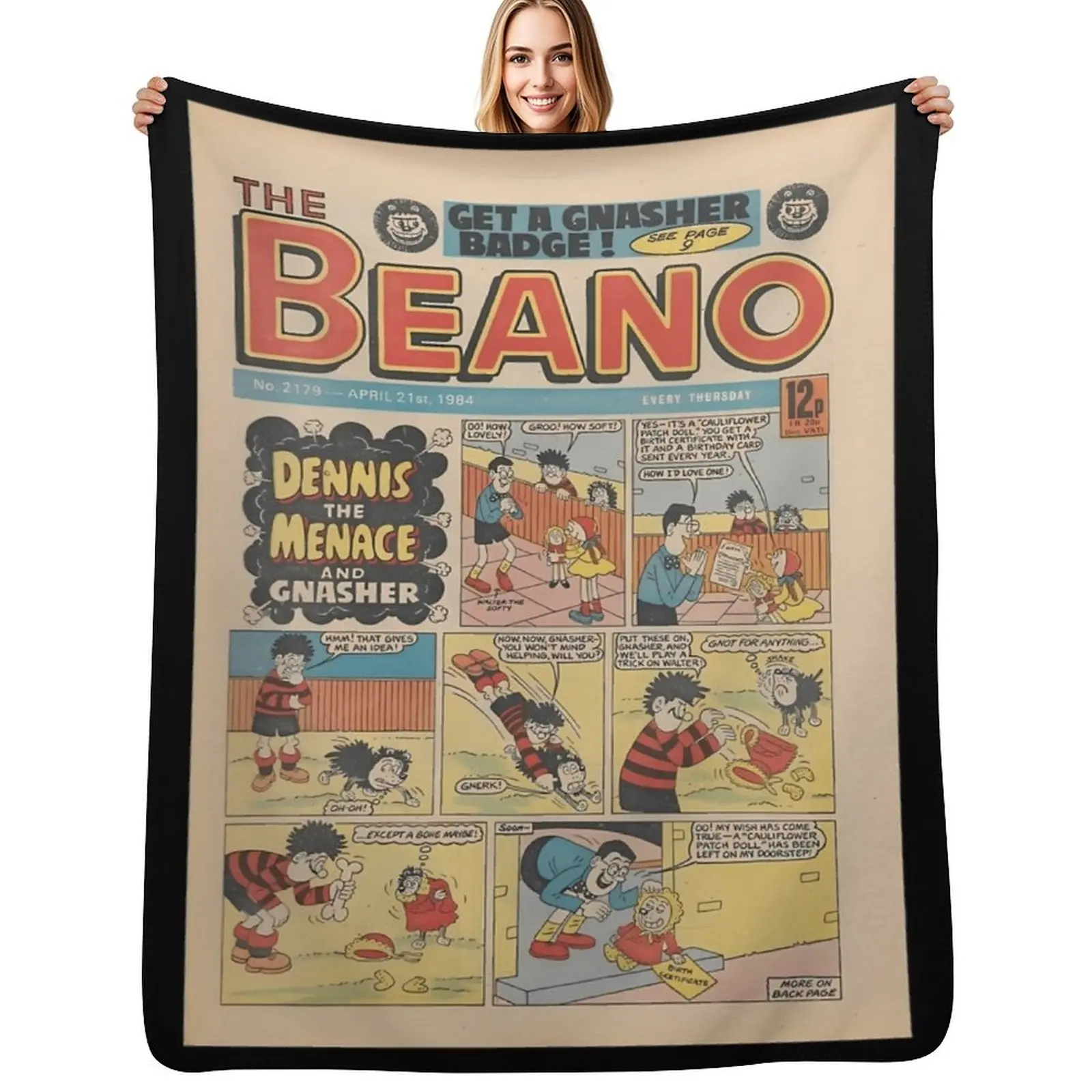 Vintage/Retro 1984 Beano Front cover. Classic Dennis the menace and Gnasher, vintage style. Throw Blanket
Vintage/Retro 1984 Beano Front cover. Classic Dennis the menace and Gnasher, vintage style. Throw Blanket