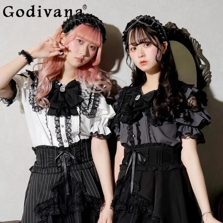 Новая летняя рубашка Sweet Mine Lolita с короткими рукавами, женская субкультура Y2k, милый бант с открытыми плечами и кружевным краем, темно-синие топы с воротником
Новая летняя рубашка Sweet Mine Lolita с короткими рукавами, женская субкультура Y2k, милый бант с открытыми плечами и кружевным краем, темно-синие топы с воротником