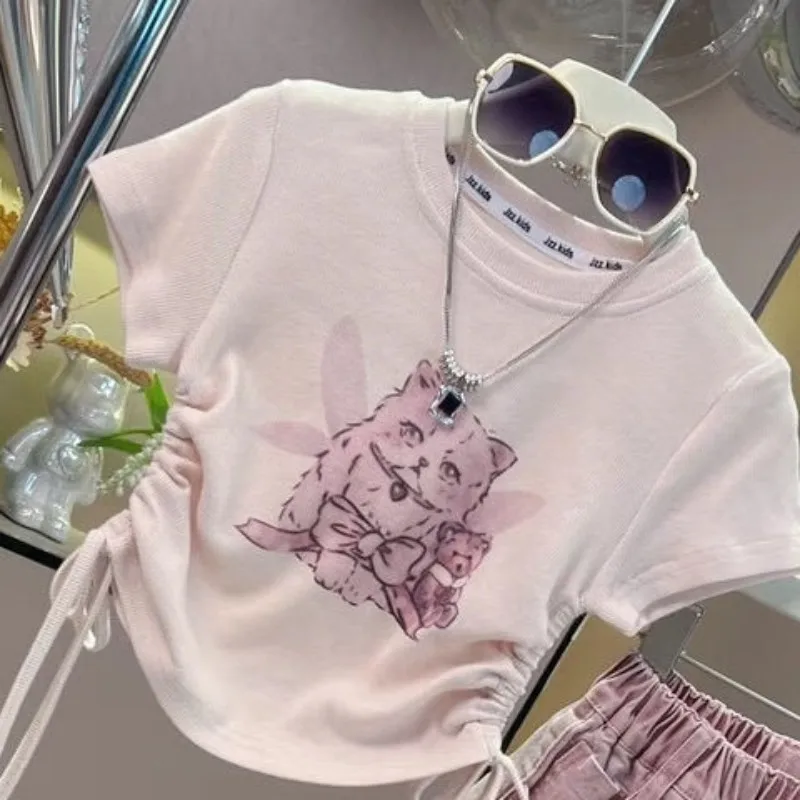 Girls' Summer Set New Children's Cartoon Printed Drawstring Short Sleeve T-shirt Cowboy Skirt 2-piece Set
Girls' Summer Set New Children's Cartoon Printed Drawstring Short Sleeve T-shirt Cowboy Skirt 2-piece Set