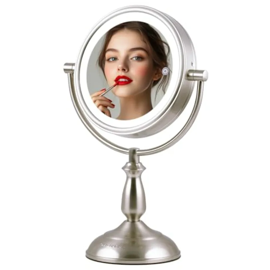 8" Lighted Tabletop Makeup Mirror with 1X/10X Magnification, Double Sided Vanity Mirror, 360° Swivel Design, 3-Tone Smart Touch
8" Lighted Tabletop Makeup Mirror with 1X/10X Magnification, Double Sided Vanity Mirror, 360° Swivel Design, 3-Tone Smart Touch