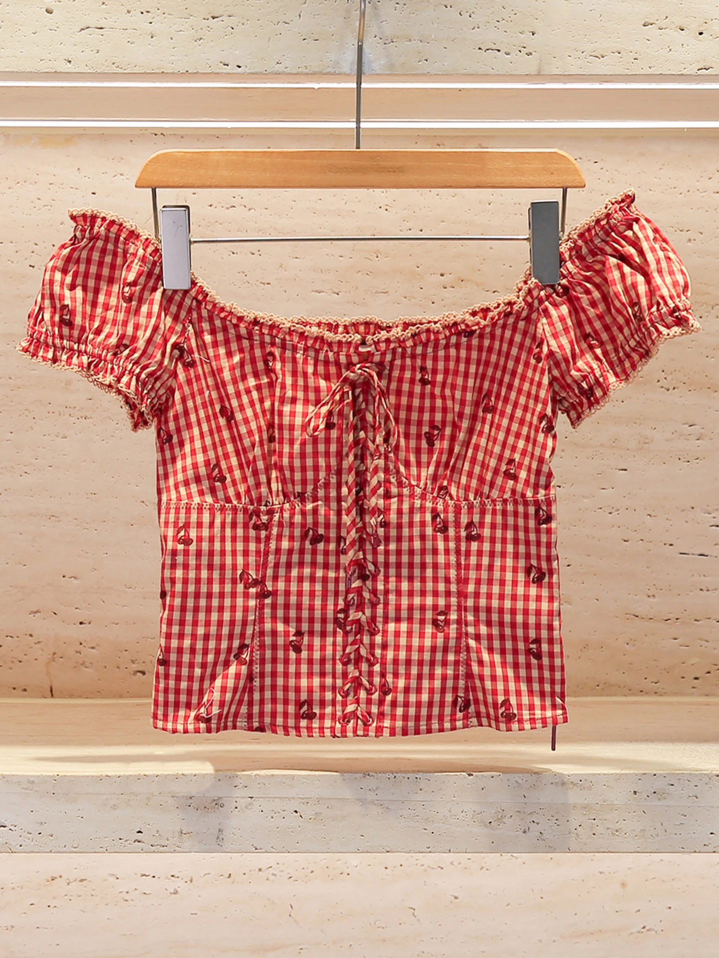 Sweet Printed Plaid Bubble Sleeve Shirt Top for Women High End Summer Collection South Oil Vintage Style Loose Fit Short Sleeve
Sweet Printed Plaid Bubble Sleeve Shirt Top for Women High End Summer Collection South Oil Vintage Style Loose Fit Short Sleeve