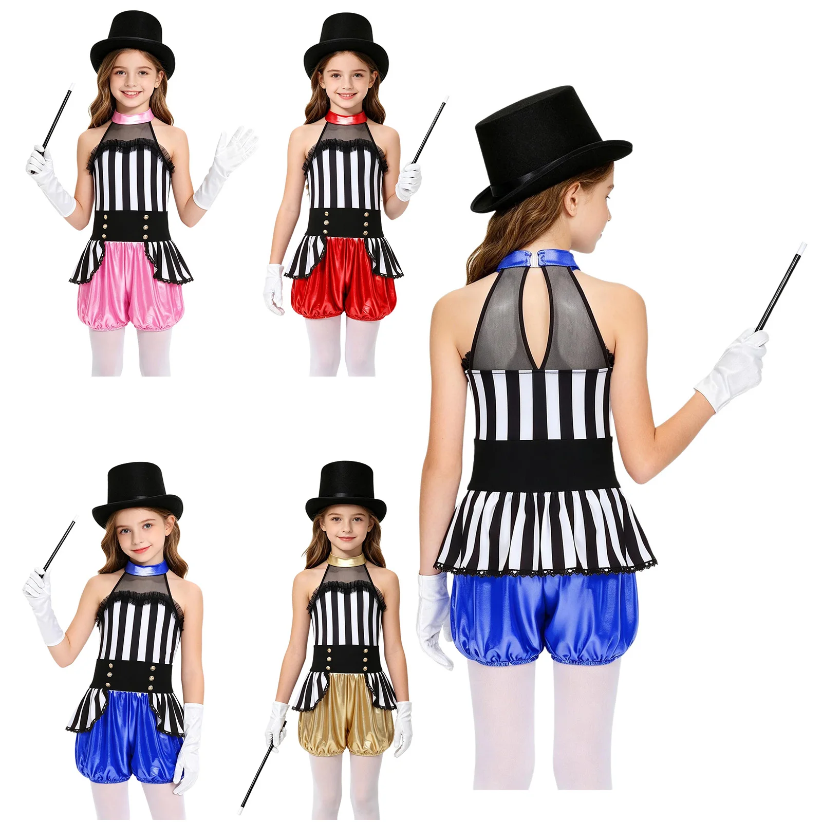 Girls 4 Pieces Circus Ringmaster Costume Waist Overlay Metallic Gloss Jumpsuit with Magic Wand Hat Gloves for Halloween Cosplay
Girls 4 Pieces Circus Ringmaster Costume Waist Overlay Metallic Gloss Jumpsuit with Magic Wand Hat Gloves for Halloween Cosplay