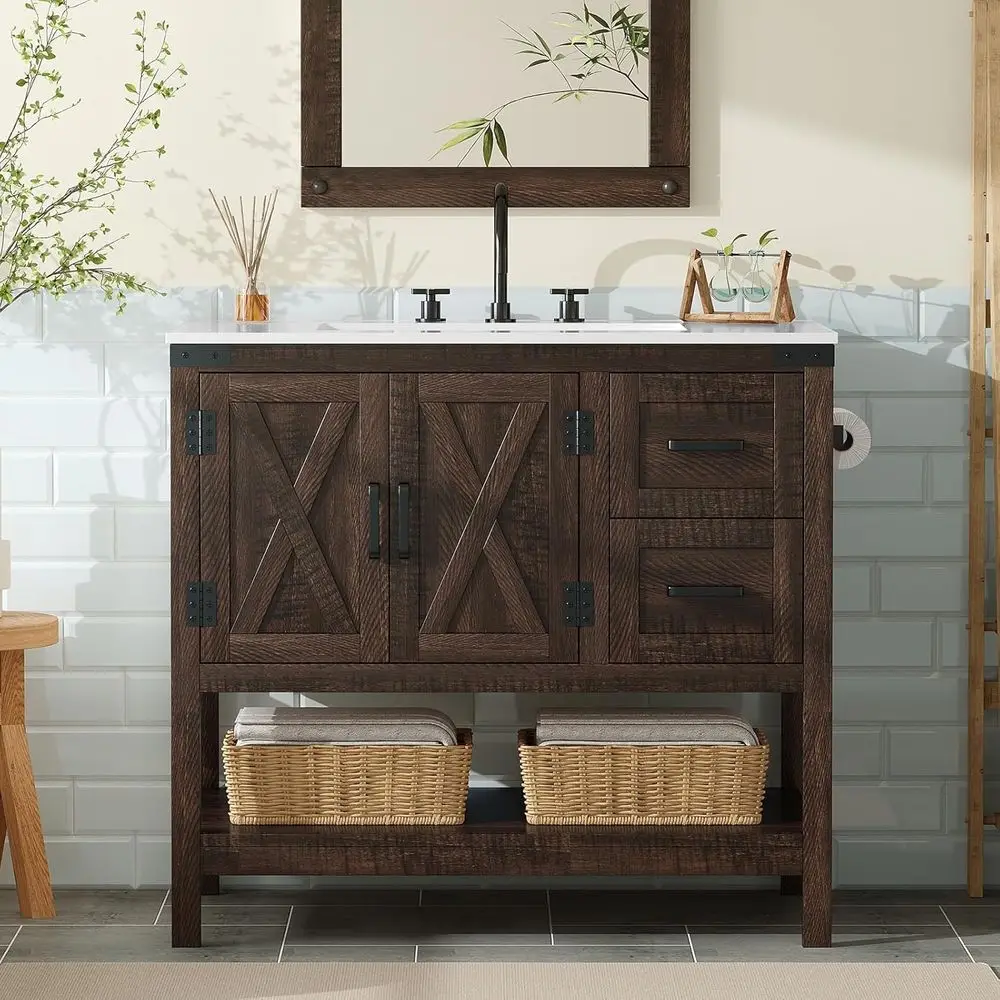 36" armhouse Bathroom Vanity with Sink Combo, reestanding Small Single Wood Barn Door Bath Storage Cabinet Set with Sliding Ders
36" armhouse Bathroom Vanity with Sink Combo, reestanding Small Single Wood Barn Door Bath Storage Cabinet Set with Sliding Ders