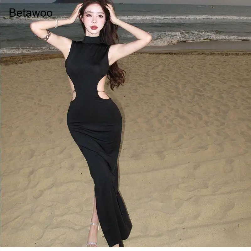 Women Black Sleeveless Bodycon Maxi Dress with Waist Cutout and Slit for Party Clubwear
Women Black Sleeveless Bodycon Maxi Dress with Waist Cutout and Slit for Party Clubwear