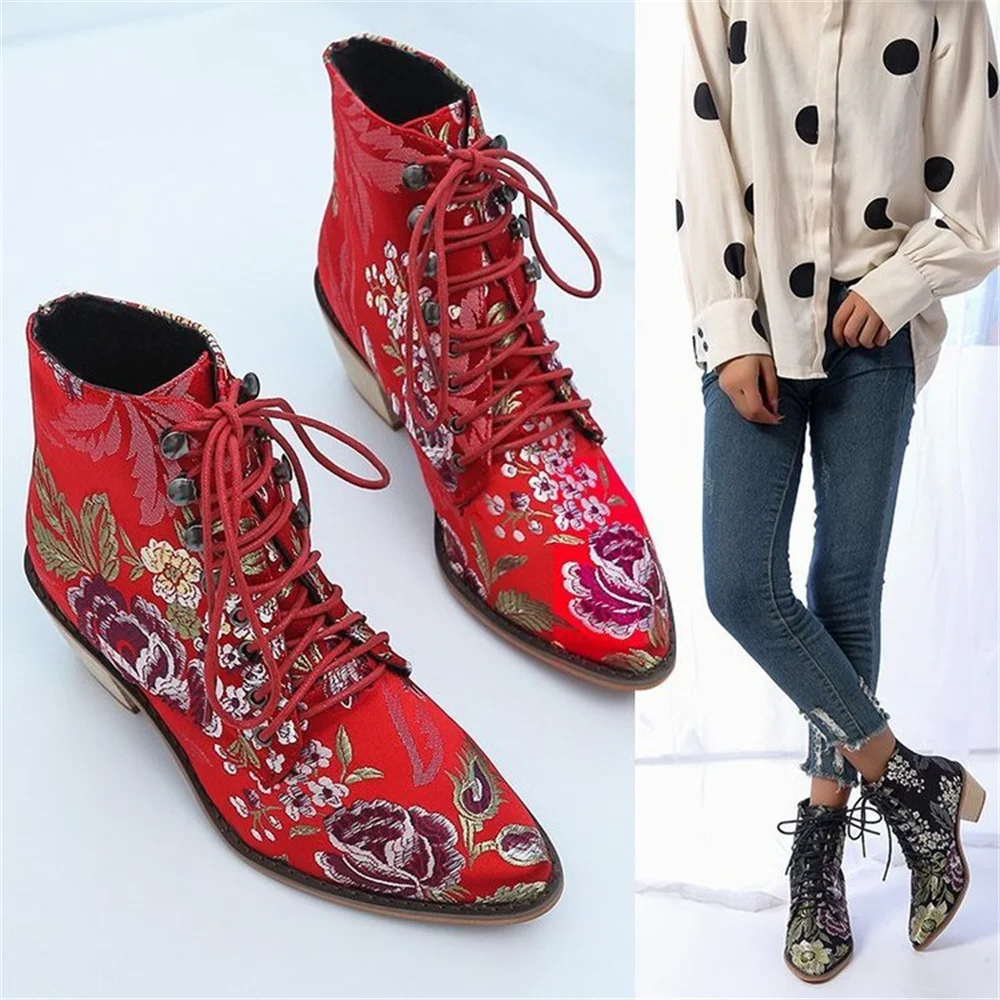 Classic Design Women Embroidery Red Flower Ankle Boots Autumn Winter Fashion Pointed Toe Chelsea Boots for Woman High Heel Shoes
Classic Design Women Embroidery Red Flower Ankle Boots Autumn Winter Fashion Pointed Toe Chelsea Boots for Woman High Heel Shoes