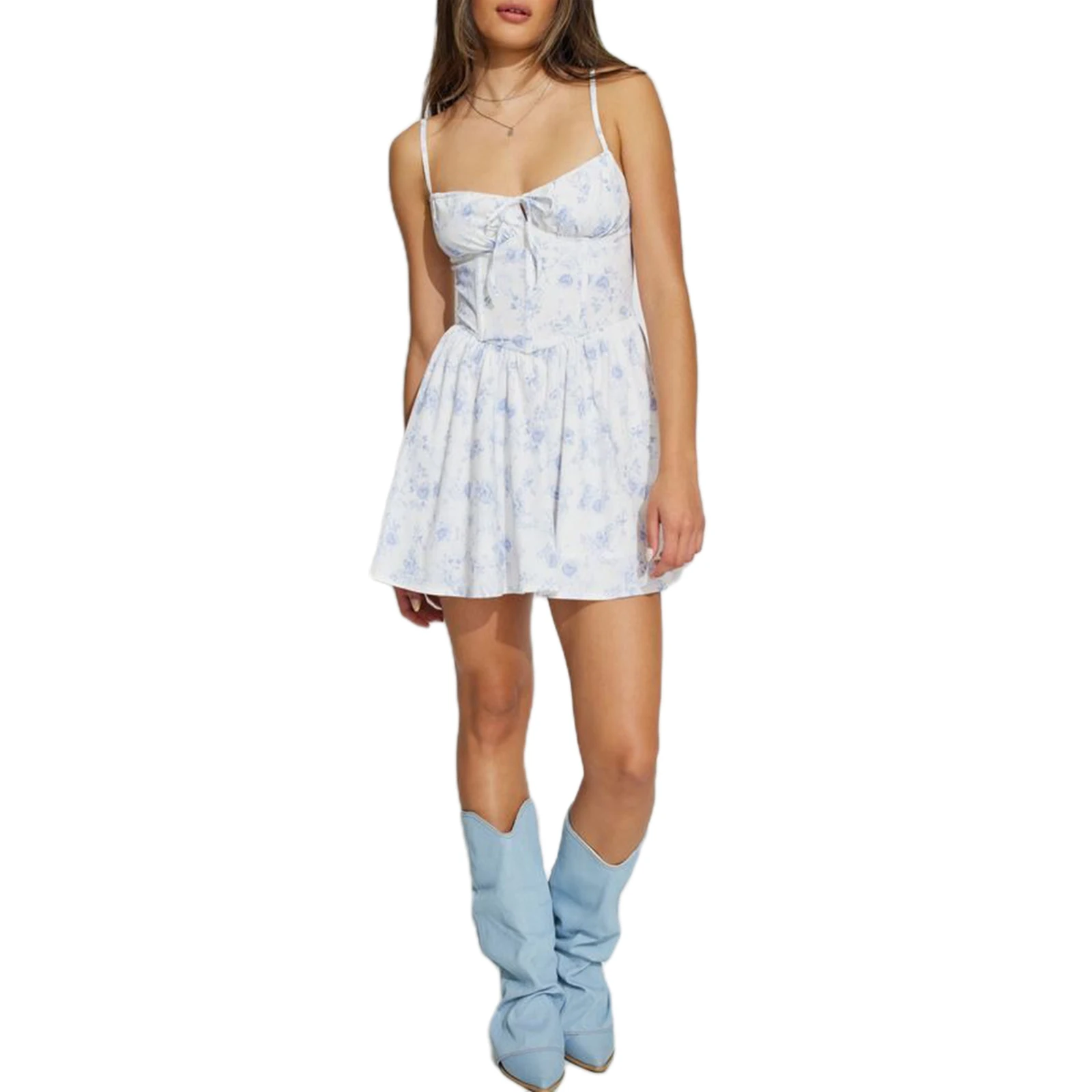 Women's Drop Waist Corset Dress Floral Print Ruffle Mini Dress Spaghetti Strap Sleeveless Tie-up Front Party Dress
Women's Drop Waist Corset Dress Floral Print Ruffle Mini Dress Spaghetti Strap Sleeveless Tie-up Front Party Dress
