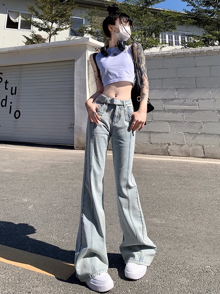 High Waist Bell Bottom Jeans Women's Retro Loose Slimming Sexy Design Light Blue Straight Leg Pants Summer Fashion Ladies
High Waist Bell Bottom Jeans Women's Retro Loose Slimming Sexy Design Light Blue Straight Leg Pants Summer Fashion Ladies