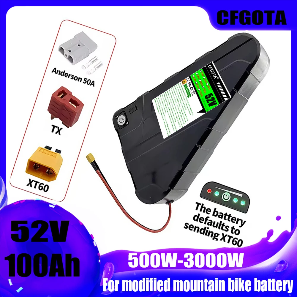 52V brand new triangular battery, suitable for bicycles, large capacity 20AH-100AH, discharge plug XT60+charger
52V brand new triangular battery, suitable for bicycles, large capacity 20AH-100AH, discharge plug XT60+charger