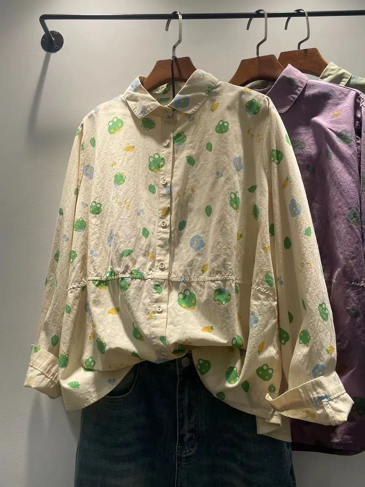 Autumn Women's Casual Loose Frog Print Turn-down Collar Single Button Long Sleeve Cotton Shirt Fashionable Straight Cut
Autumn Women's Casual Loose Frog Print Turn-down Collar Single Button Long Sleeve Cotton Shirt Fashionable Straight Cut