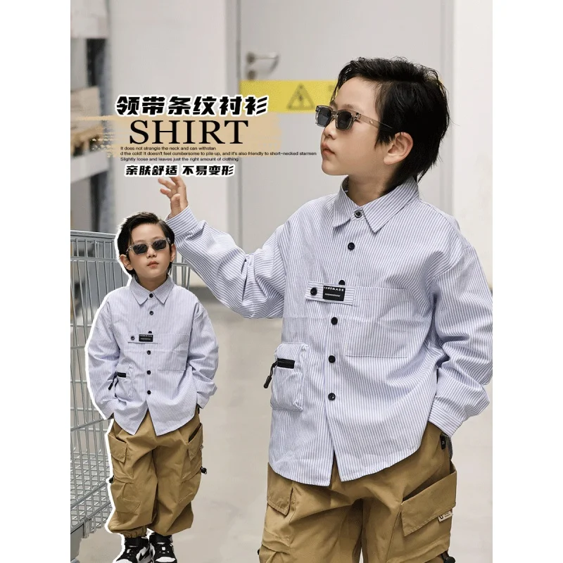 2024Boys' Long-Sleeved Shirt Spring Children's College Style Pocket Shirt Casual Spring Children's Striped CardiganAis
2024Boys' Long-Sleeved Shirt Spring Children's College Style Pocket Shirt Casual Spring Children's Striped CardiganAis