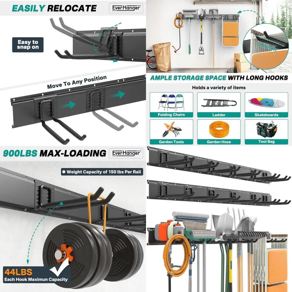 Heavy-Duty Wall-Mounted Tool Organizer with 12 Hooks, 96 Length, Max Load 900lb for Garage and Garden Tools
Heavy-Duty Wall-Mounted Tool Organizer with 12 Hooks, 96 Length, Max Load 900lb for Garage and Garden Tools