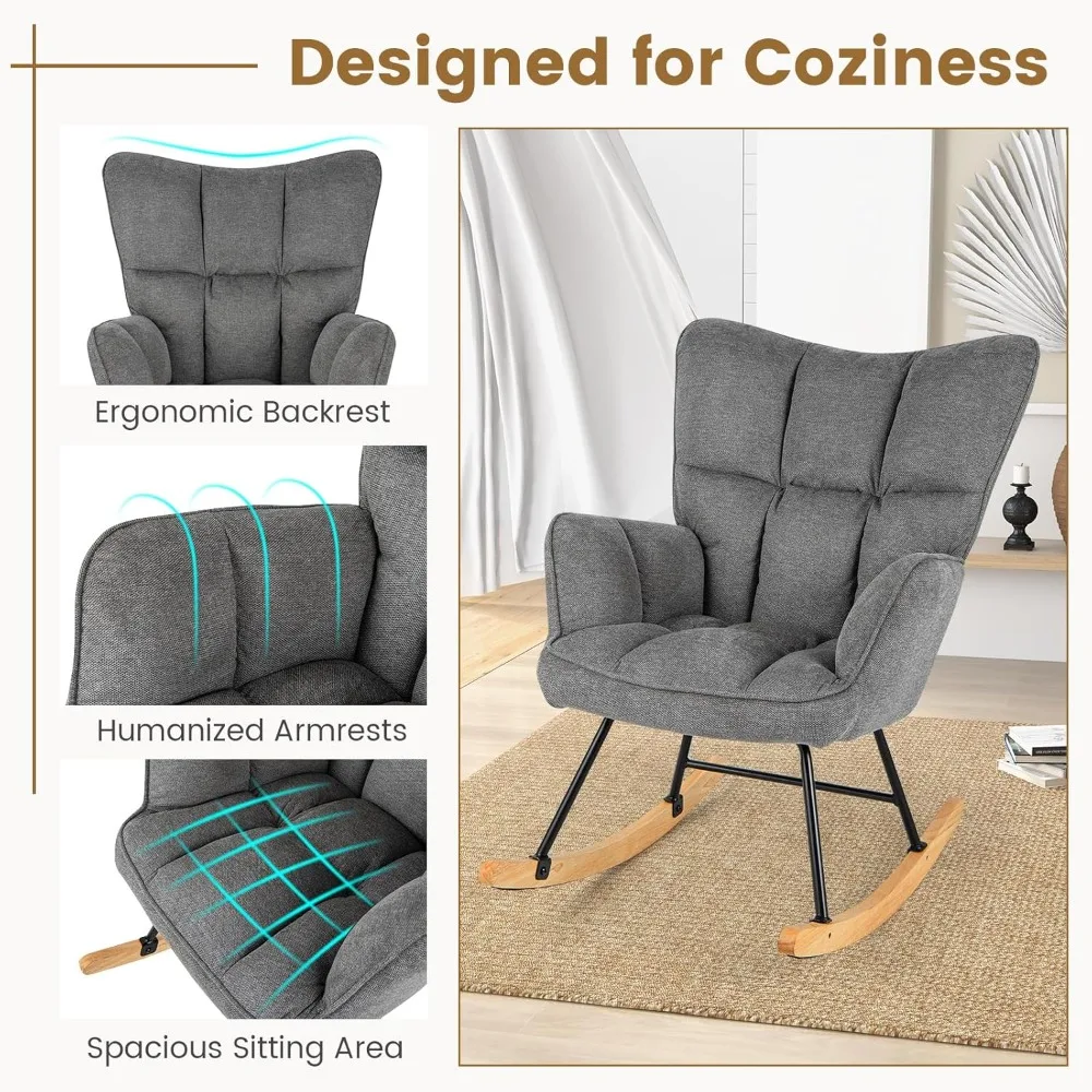 Rocking chair daycare, modern rocking chair with high backrest, cushioned armrests, solid metal and wood frame, cushioned
Rocking chair daycare, modern rocking chair with high backrest, cushioned armrests, solid metal and wood frame, cushioned