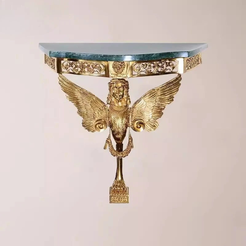 Brass Furniture Winged Man Face Angel Small Size Entrance Table All Copper Marble 
Brass Furniture Winged Man Face Angel Small Size Entrance Table All Copper Marble