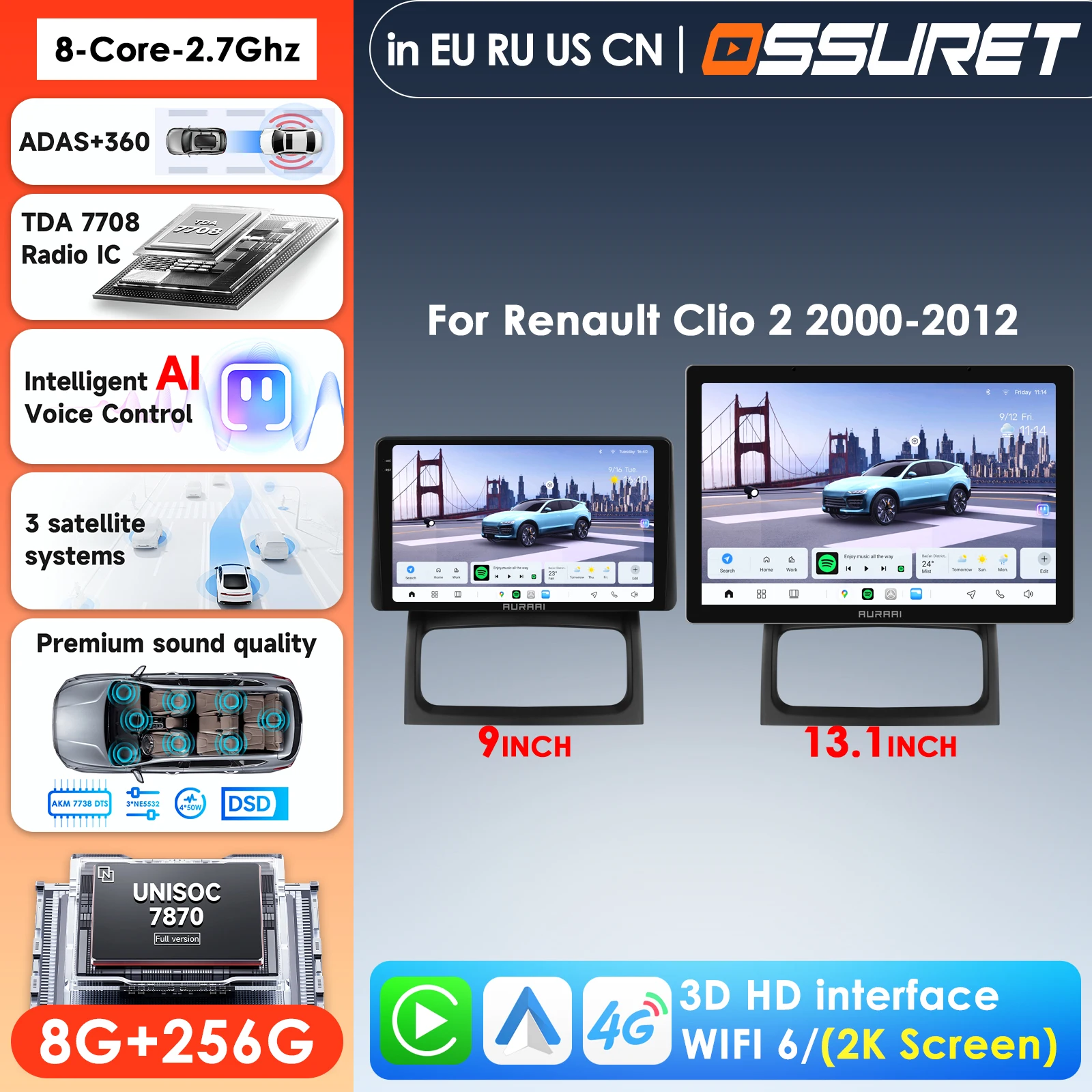 OSSURET 13.1 inch Car Radio for Renault Clio 2 BB II 2000 - 2012 Carplay Android Auto Multimedia Player Stereo Navigation GPS
OSSURET 13.1 inch Car Radio for Renault Clio 2 BB II 2000 - 2012 Carplay Android Auto Multimedia Player Stereo Navigation GPS