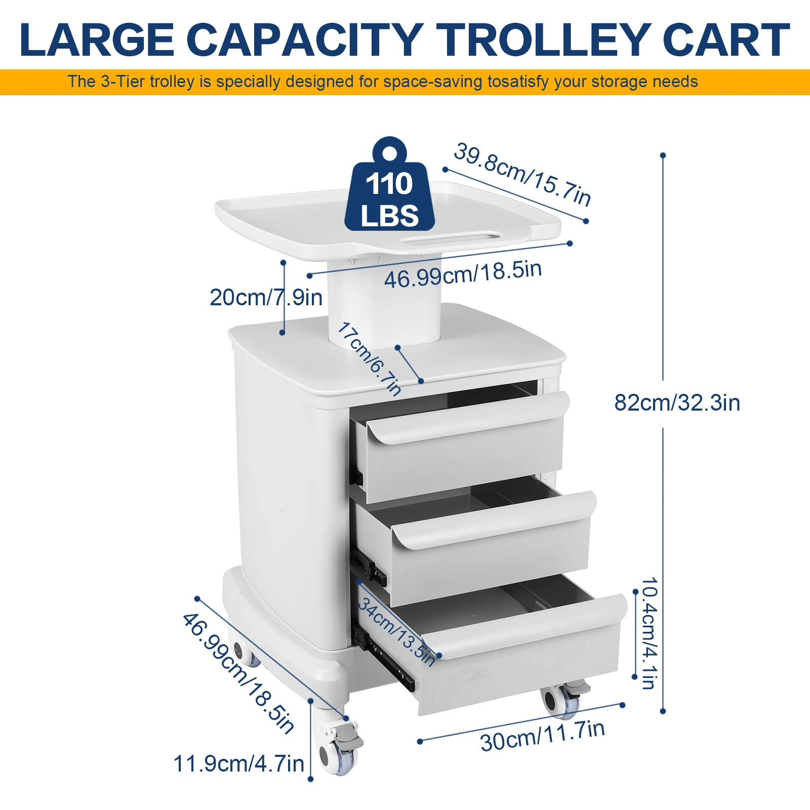 Mobile Medical Cart with 3 Drawers 4 Wheels Professional Utility Cart 110 LBS Load for Hospital Clinic Salon Spa Office Bedroom
Mobile Medical Cart with 3 Drawers 4 Wheels Professional Utility Cart 110 LBS Load for Hospital Clinic Salon Spa Office Bedroom