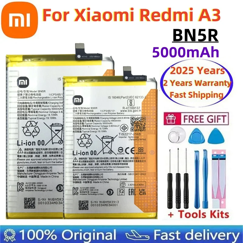Новинка 2025 года, 100% оригинальный аккумулятор BN5R для телефона Xiaomi Redmi A3, аккумулятор 5000 мАч + бесплатные инструменты, быстрая доставка
Новинка 2025 года, 100% оригинальный аккумулятор BN5R для телефона Xiaomi Redmi A3, аккумулятор 5000 мАч + бесплатные инструменты, быстрая доставка