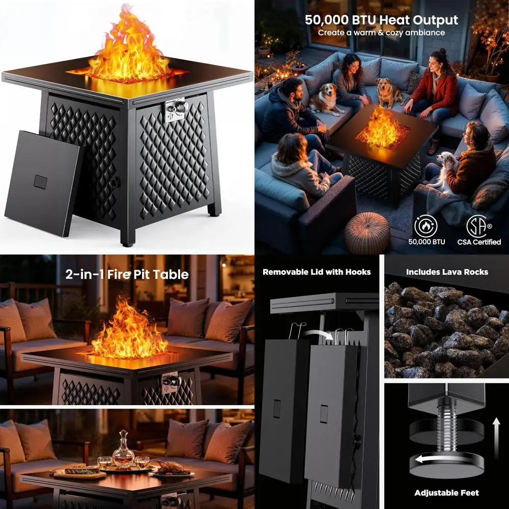 28 Inch Propane Fire Pits,50,000 BTU Gas Fire Pit Table for Outsides with Steel Lid and Lava Rock, 2-in-1 Square Fire Table for
28 Inch Propane Fire Pits,50,000 BTU Gas Fire Pit Table for Outsides with Steel Lid and Lava Rock, 2-in-1 Square Fire Table for