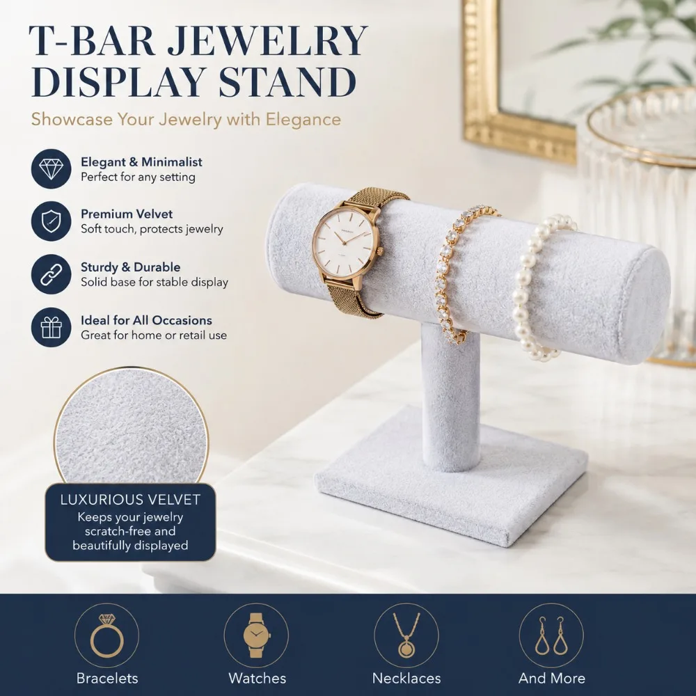 T-Bar Bracelet Holder Organizer Jewelry Display Boutique Watch Stand for Home Organization Storage (Gray)
T-Bar Bracelet Holder Organizer Jewelry Display Boutique Watch Stand for Home Organization Storage (Gray)