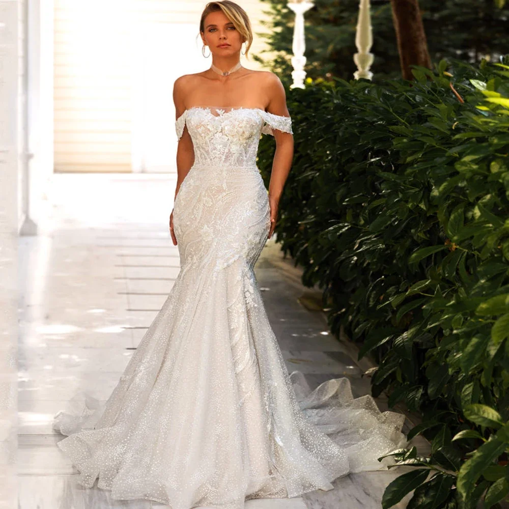 Customized Elegant Wedding Dresses Off The Shoulder Beautiful Applique Sleeveless Backless Sweep Train A-line Bridal Gown
Customized Elegant Wedding Dresses Off The Shoulder Beautiful Applique Sleeveless Backless Sweep Train A-line Bridal Gown