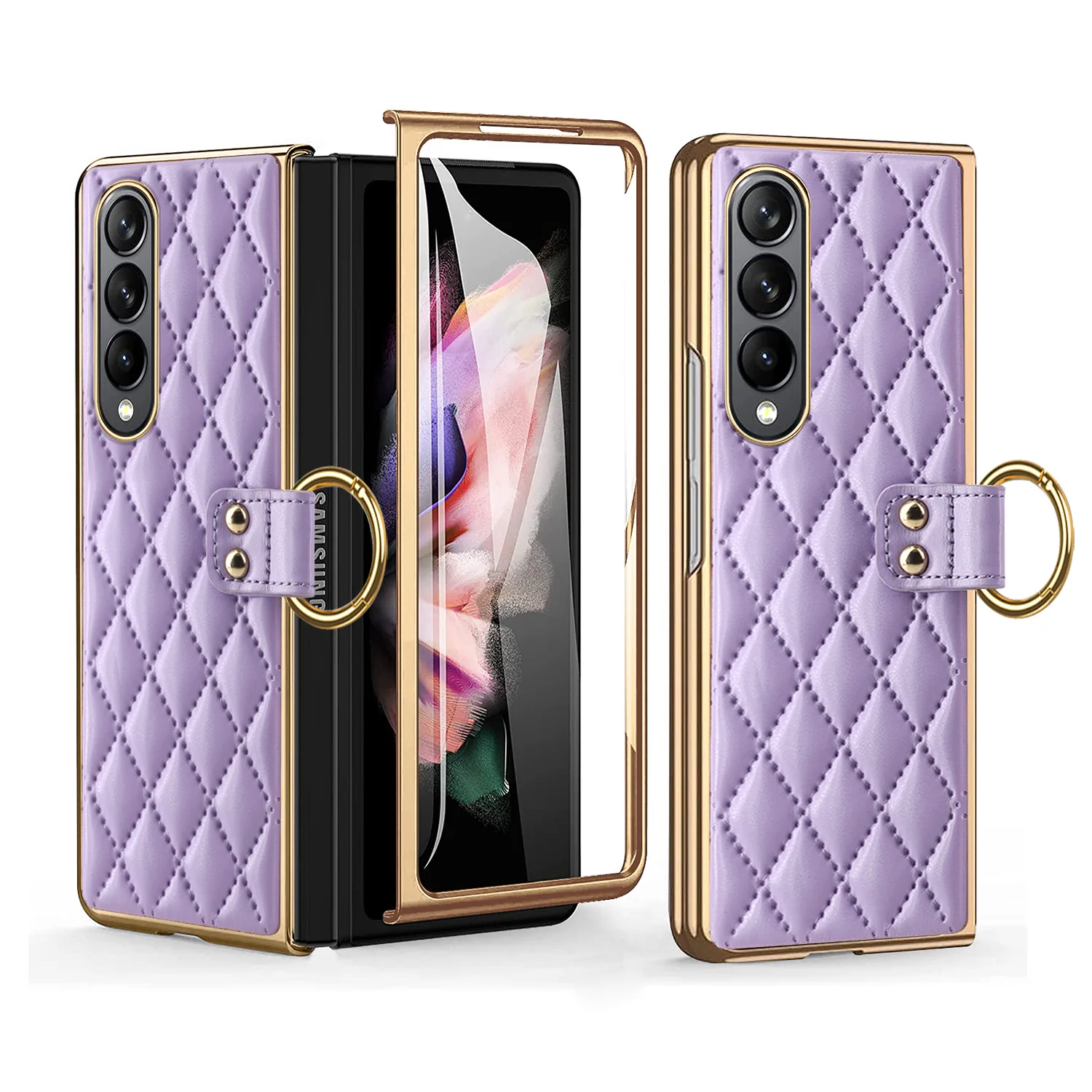Luxury Grids Rhombus Leather Plating Case For Samsung Galaxy Z Fold 4 3 Ring Bracket Holder Cover Glass Screen Protector Film
Luxury Grids Rhombus Leather Plating Case For Samsung Galaxy Z Fold 4 3 Ring Bracket Holder Cover Glass Screen Protector Film