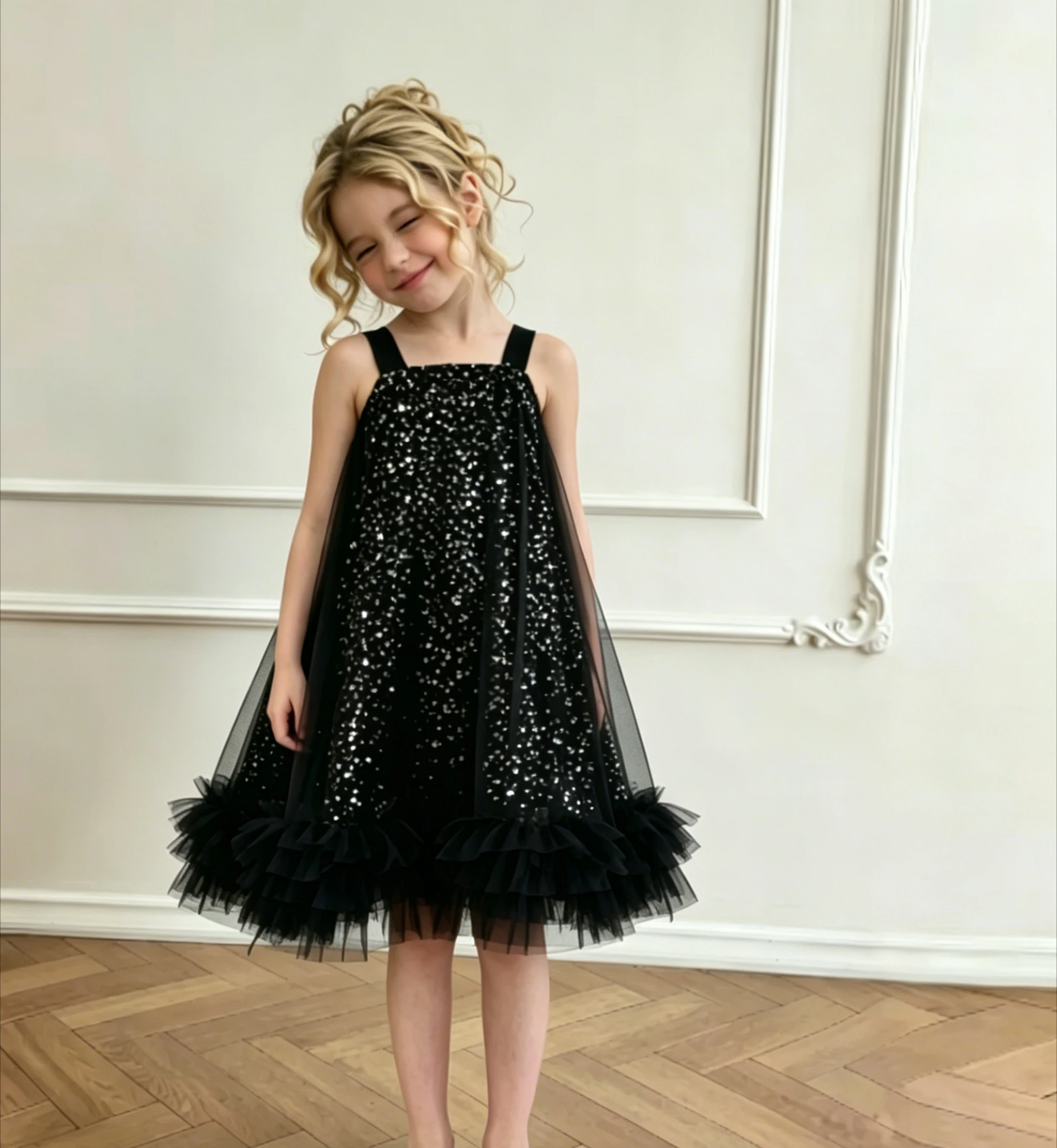 Girls Black Sequin Camisole Dress 2026 Summer New Children Stylish Fluffy Gauze Dress Little Girls Birthday Dress
Girls Black Sequin Camisole Dress 2026 Summer New Children Stylish Fluffy Gauze Dress Little Girls Birthday Dress