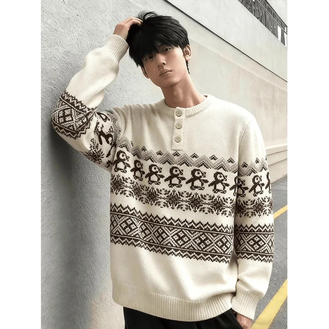 Ретро корейский Sle Cisas Penguin Fair Isle Генри Ne трикотаж мужской осенне-зимний ленивый Sle вышитый трикотаж irt
Ретро корейский Sle Cisas Penguin Fair Isle Генри Ne трикотаж мужской осенне-зимний ленивый Sle вышитый трикотаж irt