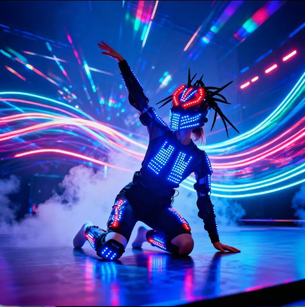 Unisex Robot LED Armor Suit with Glowing Helmet Light up Stage Costume for Performance Nightclub Show Dance
Unisex Robot LED Armor Suit with Glowing Helmet Light up Stage Costume for Performance Nightclub Show Dance