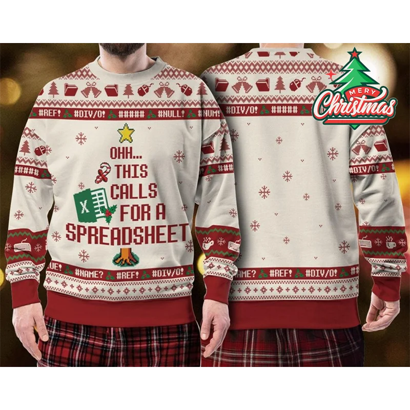 Funny Work Spreadsheet Ugly Christmas Sweater Men Women Personality Employee Uniforms Pullover Sweater Unique Festival Xmas Gift
Funny Work Spreadsheet Ugly Christmas Sweater Men Women Personality Employee Uniforms Pullover Sweater Unique Festival Xmas Gift
