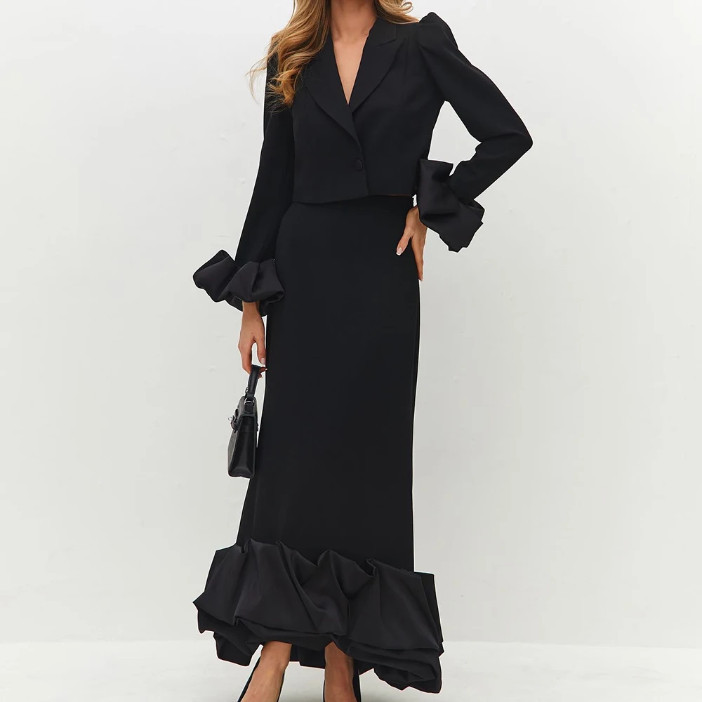 Customized A-line Evening Dresses Ankle-length V-neck Full Sleeve Prom Gown Simple Fashion Draped Ruched Casual Party Gown