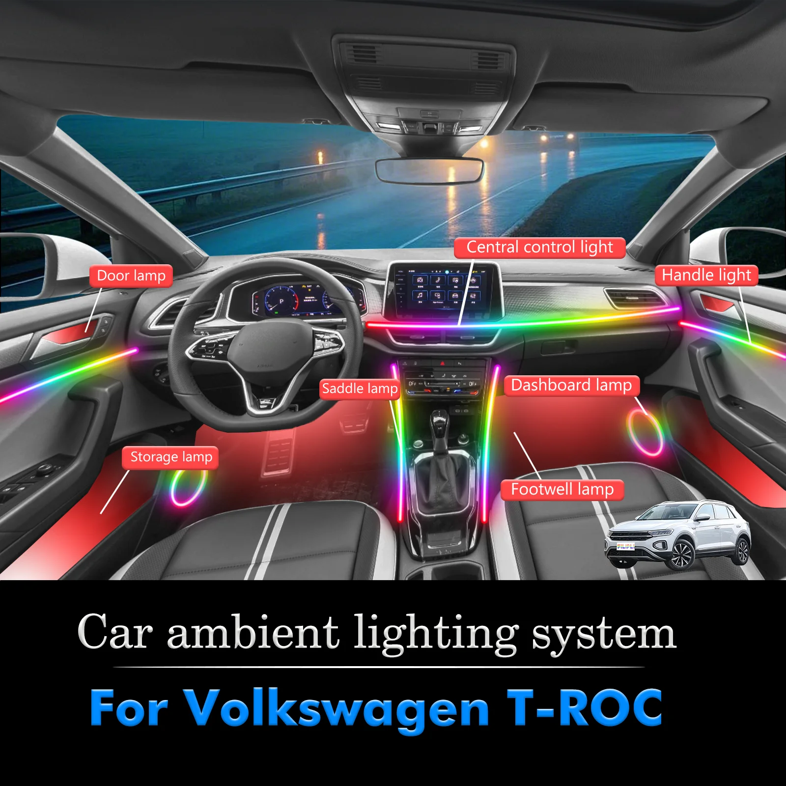For Volkswagen T-ROC Car Interior Ambient Lamp Kit RGB 64-Color LED Smart Remote Control Energy Saving Efficient Lights
For Volkswagen T-ROC Car Interior Ambient Lamp Kit RGB 64-Color LED Smart Remote Control Energy Saving Efficient Lights