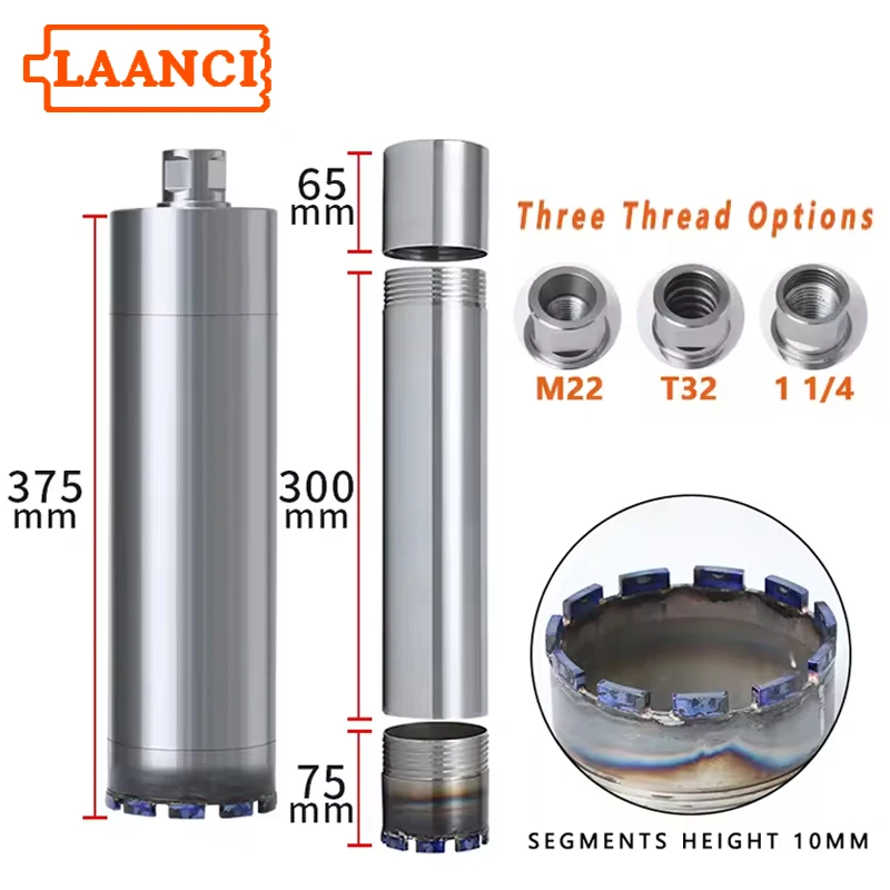 LAANCI 1 1/4UNC M22 T32 Diamond Core drill bit Can be Extension Drill Bit for Reinforced Concrete 25-400mm Total Length 420mm
LAANCI 1 1/4UNC M22 T32 Diamond Core drill bit Can be Extension Drill Bit for Reinforced Concrete 25-400mm Total Length 420mm