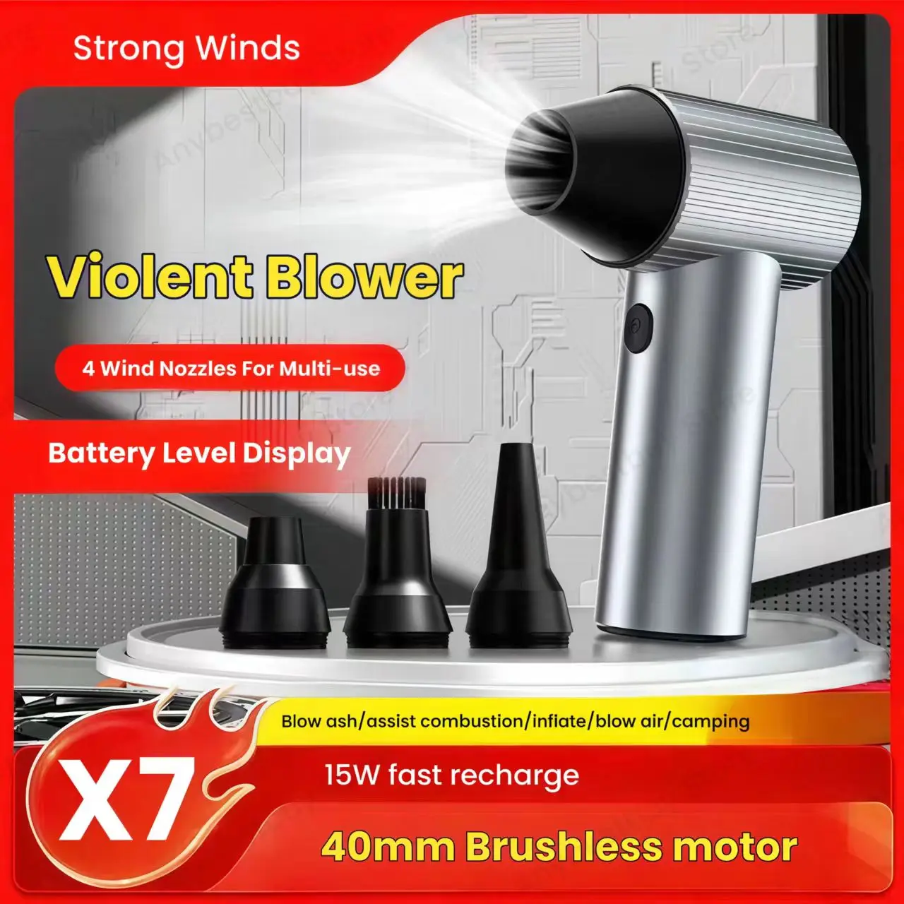 X7 Violent Blower 500g Blowing Force 40mm Brushless Motor X7 Turbo Fan With 4 Wind Nozzles Air Duster For PC Keyboard Cleaning
X7 Violent Blower 500g Blowing Force 40mm Brushless Motor X7 Turbo Fan With 4 Wind Nozzles Air Duster For PC Keyboard Cleaning