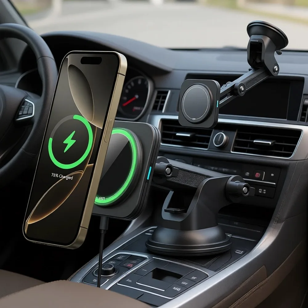 15W Magnetic Wireless Car Charger Mount Suction Cup Dashboard Fast Charging for iPhone and Android
15W Magnetic Wireless Car Charger Mount Suction Cup Dashboard Fast Charging for iPhone and Android