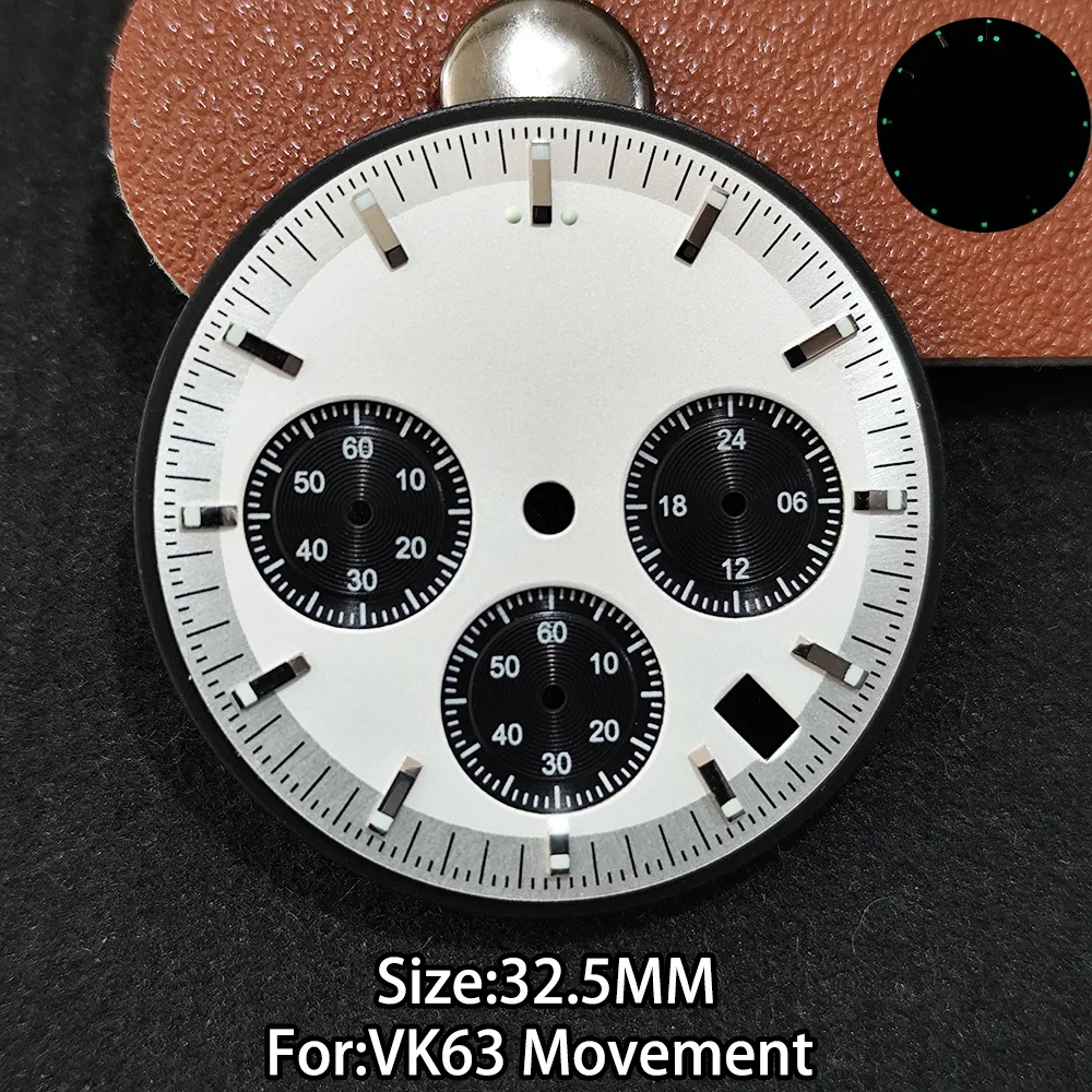 Can Custom Logo 32.5MM Watch Dial For VK63 Movement Green Luminous Speed Master Modified Chronograph Replacement Part 6 Hands
Can Custom Logo 32.5MM Watch Dial For VK63 Movement Green Luminous Speed Master Modified Chronograph Replacement Part 6 Hands