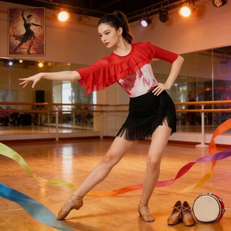 Women's Printed Latin Dance Top Round Neck Mid-Sleeve Square Dance Practice Costume performance accessories Dancewear top
Women's Printed Latin Dance Top Round Neck Mid-Sleeve Square Dance Practice Costume performance accessories Dancewear top