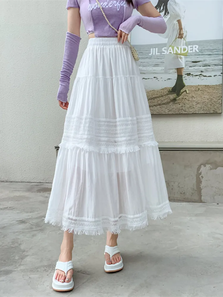 2025 New Spring Summer Women High Waist Slim Long Skirt High Quality Elegant Lace Patchwork Tassel Big Hem White Fairy Skirt
2025 New Spring Summer Women High Waist Slim Long Skirt High Quality Elegant Lace Patchwork Tassel Big Hem White Fairy Skirt