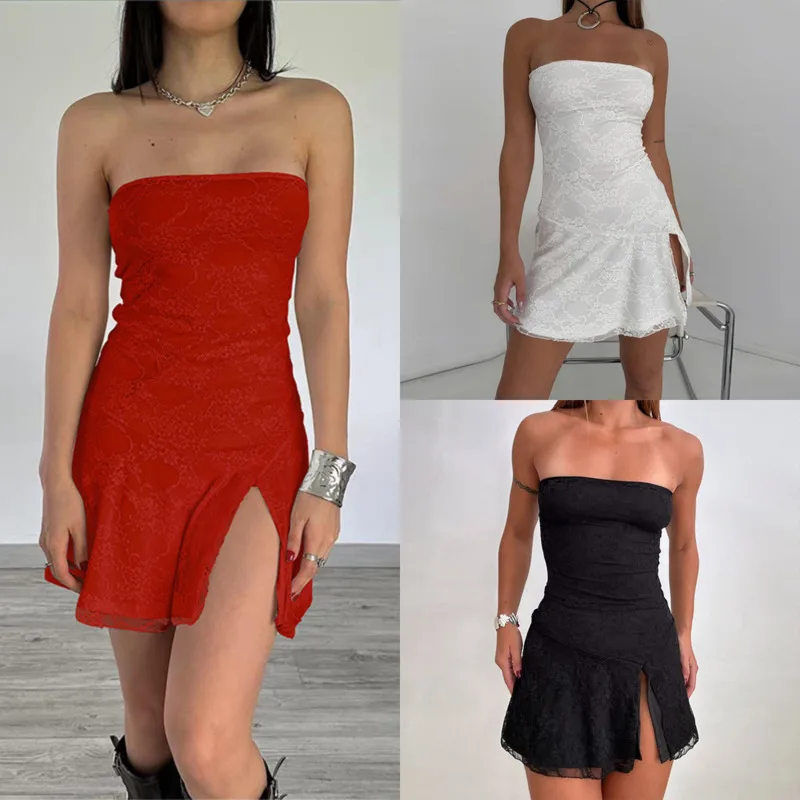 Fashion Strapless Patchwork Lace Dress Slim Fit Sexy Slit Short Dress New High-Street Style Women's Off-Shoulder Bodycon Skirt
Fashion Strapless Patchwork Lace Dress Slim Fit Sexy Slit Short Dress New High-Street Style Women's Off-Shoulder Bodycon Skirt