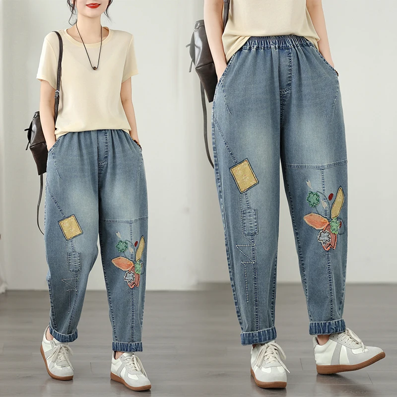 Loose Fit Embroidered Dad Jeans Slim Leg Thin Denim High Waist Nine Pockets Cotton Polyester Blend Four Seasons Universal
Loose Fit Embroidered Dad Jeans Slim Leg Thin Denim High Waist Nine Pockets Cotton Polyester Blend Four Seasons Universal