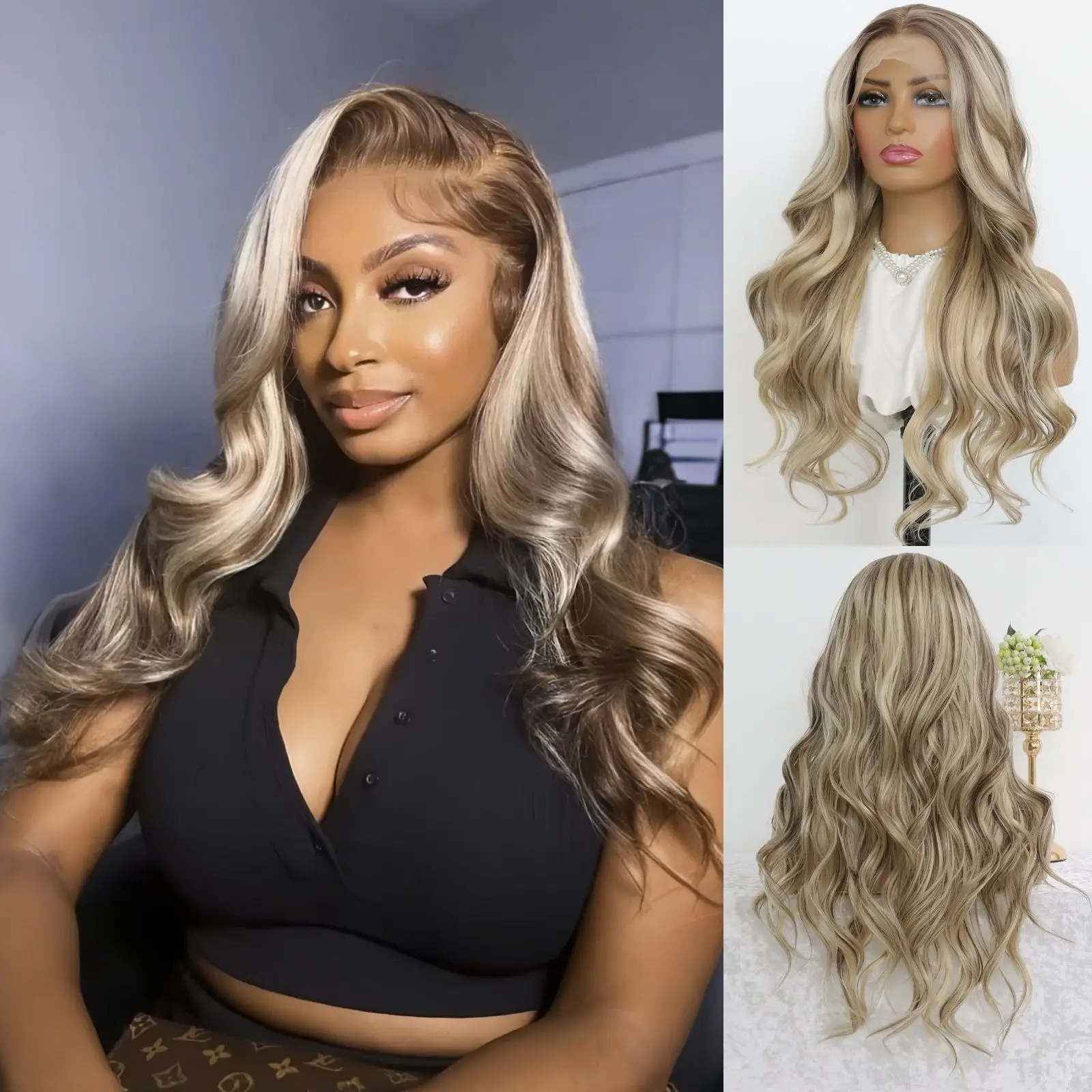 Ombre Highlight Brown Ash Blonde 13x4 Lace Front Wigs for Women Wavy Brown and Blonde Synthetic Lace Front Wig 24 Inch
Ombre Highlight Brown Ash Blonde 13x4 Lace Front Wigs for Women Wavy Brown and Blonde Synthetic Lace Front Wig 24 Inch