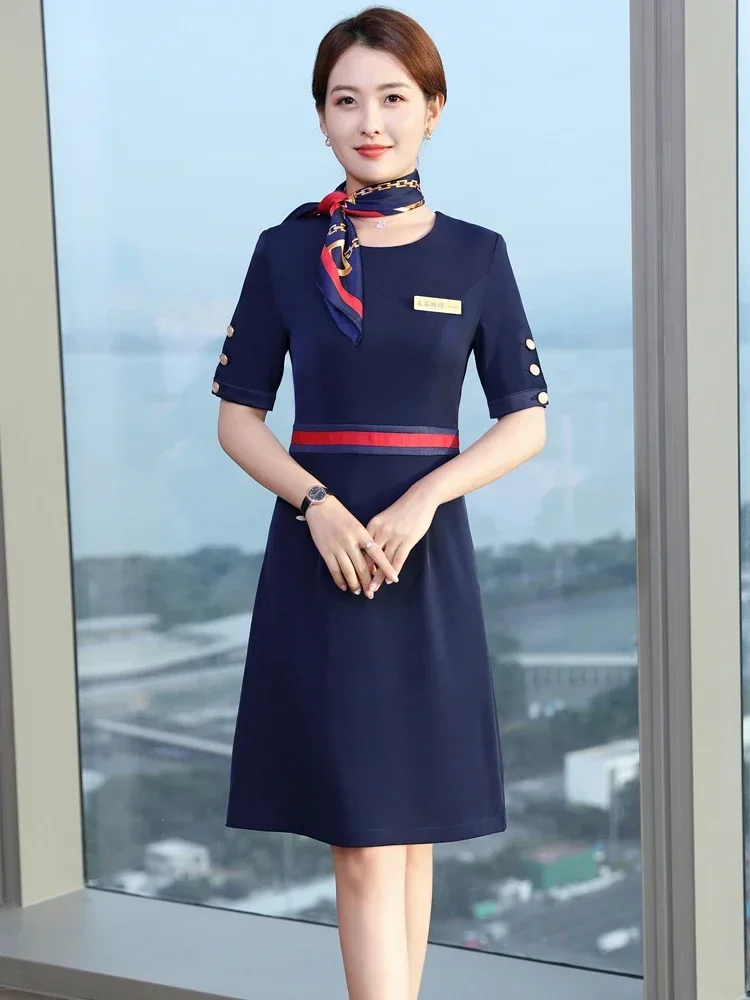 New Women's Airline Flight Stewardess Summer Short Sleeve Hotel Recipient's Overalls Single Breasted Dress Aviation Uniforms
New Women's Airline Flight Stewardess Summer Short Sleeve Hotel Recipient's Overalls Single Breasted Dress Aviation Uniforms