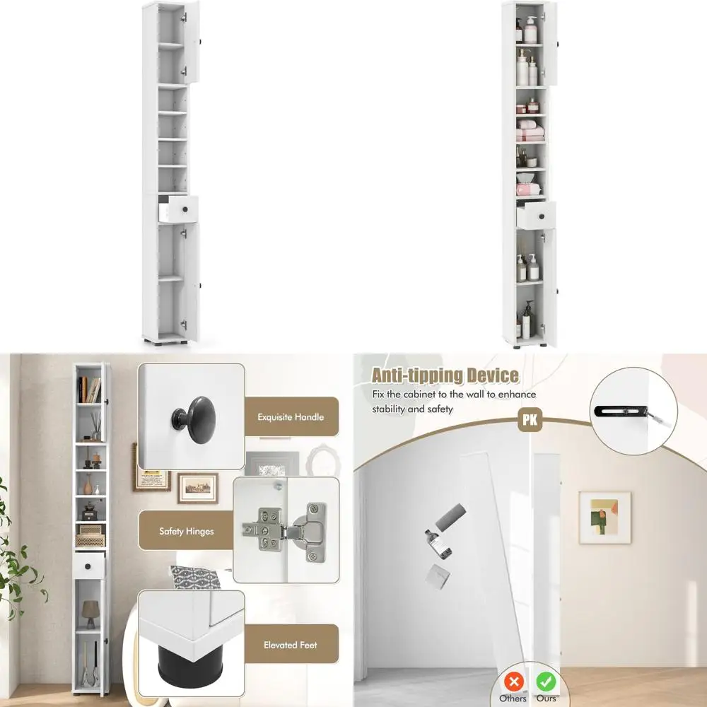 Тонкий высокий шкаф для хранения Slim 71 с выдвижным ящиком, 2 дверцами, 5 полками и защитой от опрокидывания для небольших помещений
Тонкий высокий шкаф для хранения Slim 71 с выдвижным ящиком, 2 дверцами, 5 полками и защитой от опрокидывания для небольших помещений