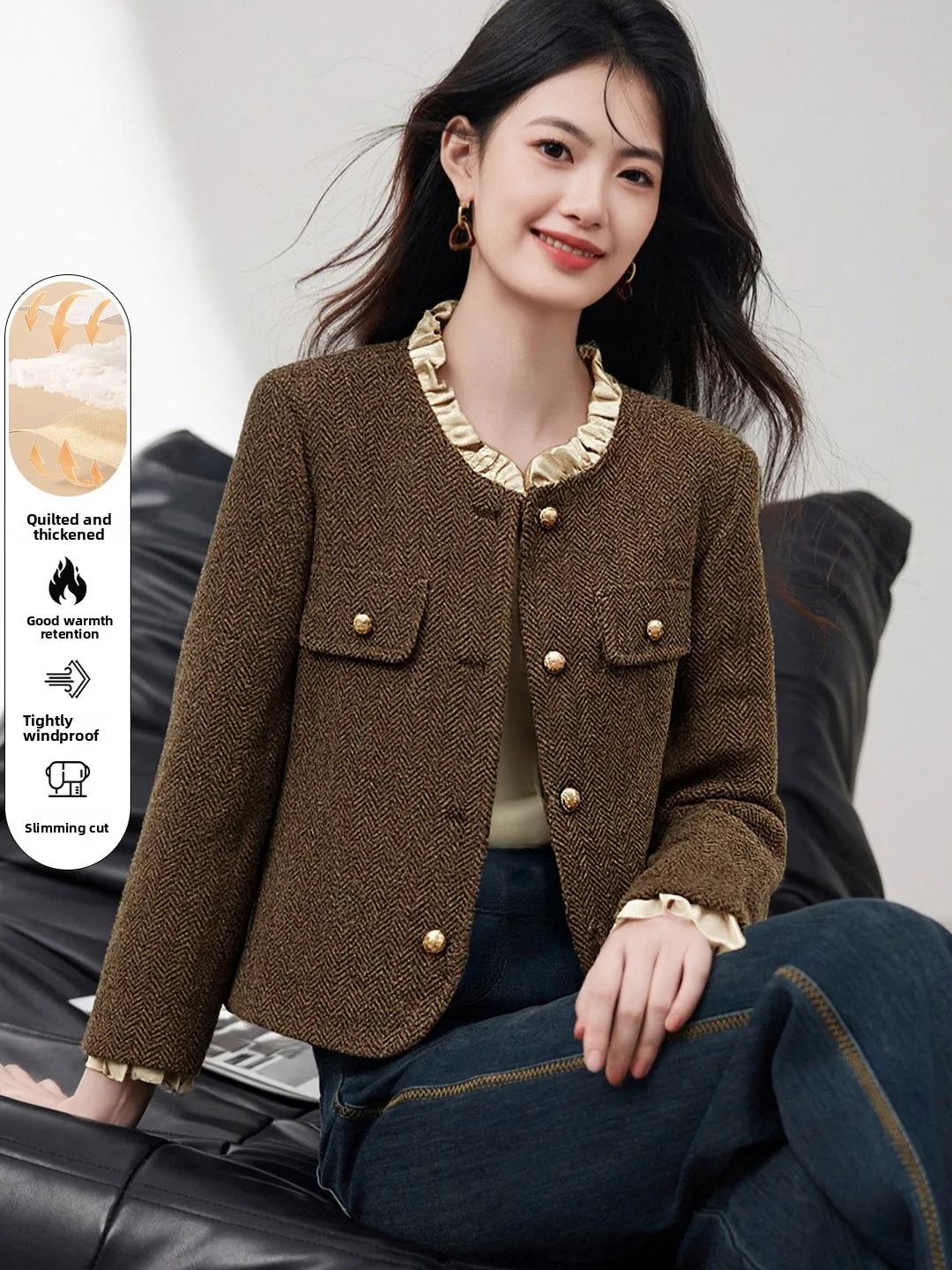 Xin Fei Yu Coffee Color High-End ort Coat Women's Thiened Cotton Jaet Autumn Winter Casual Loose Fit Warmth Windproof
Xin Fei Yu Coffee Color High-End ort Coat Women's Thiened Cotton Jaet Autumn Winter Casual Loose Fit Warmth Windproof