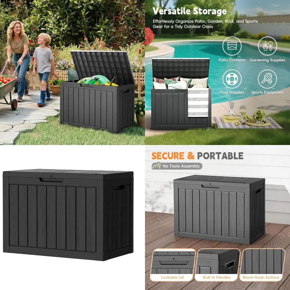 50 Gallon Weatherproof Outdoor Storage Box for Patio, Deck, and Pool Accessories in Black
50 Gallon Weatherproof Outdoor Storage Box for Patio, Deck, and Pool Accessories in Black
